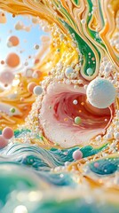 Vibrant Macro Close-Up of Water and Bubbles on a Cell Phone