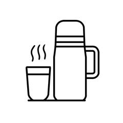 Sketches of thermos and coffee, for icon and logo design and stickers