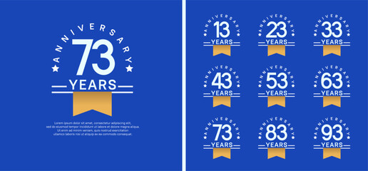 set of anniversary logo style with gold ribbon. vector design white color for celebration