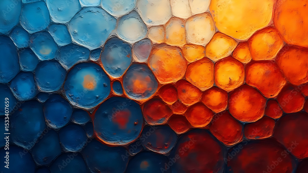Poster abstract depiction of spherical shapes in a vibrant color gradient