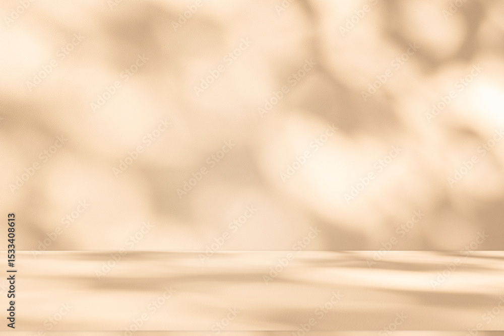 Poster Wall interior background, studio and backdrops show products. with leaf shadow from window color beige and white. background for text insertion and presentation of product