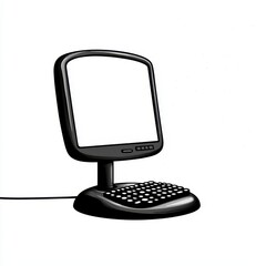 Black Computer Monitor and Keyboard on White Background