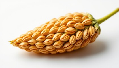 a highly detailed, hyper realistic fresh flax seed, isolated at the center of the frame on pure white background, floating display, no shadows, bright professional studio lighting, high key lighting