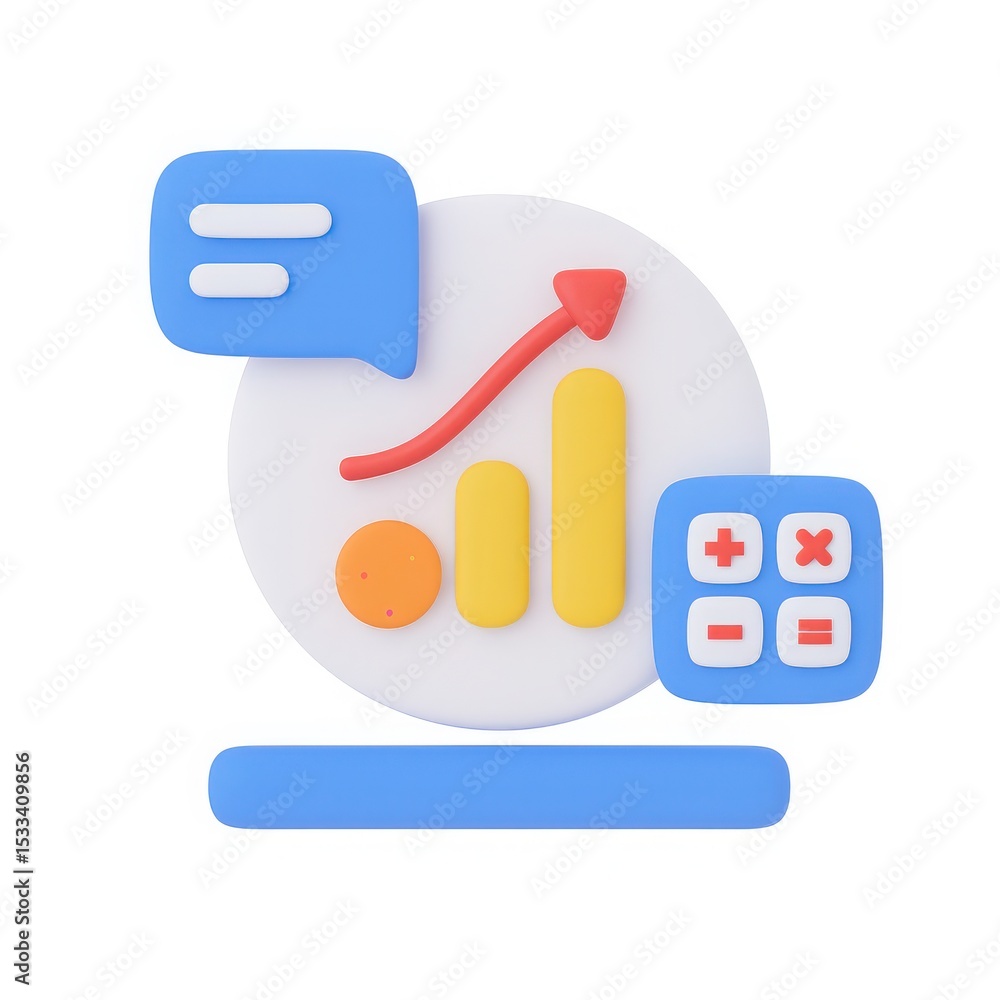 Aufkleber 3d render of growth chart with calculator and message icons