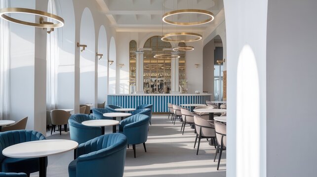 Contemporary bar and lounge area with architectural arches and modern lighting