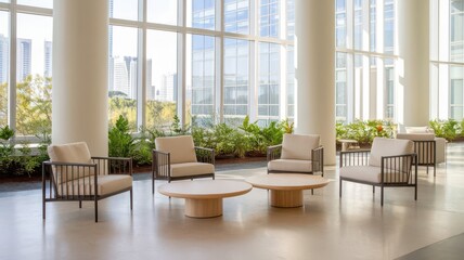 Contemporary Lounge Space with Architectural Views and Natural Light Setting