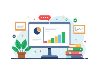 Fototapeta premium Business analytics dashboard on computer screen isolated on white background 
