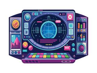 Fototapeta premium Futuristic control panel with global display isolated on white background 