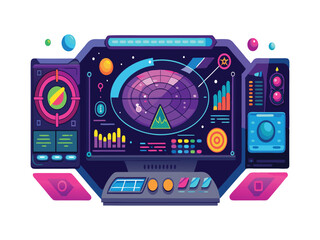 Fototapeta premium Futuristic spaceship control panel interface isolated on white background 