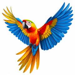 Obraz premium Colorful Macaw in Flight Against White Background