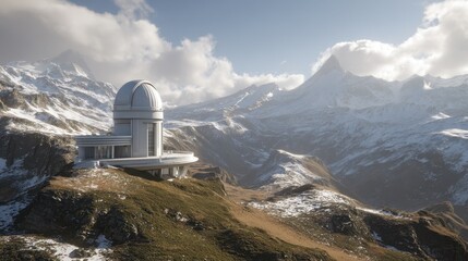 Observatory on Mountain Peak Surrounded by Scenic Majestic Landscape