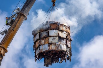 Demolition of Industrial Structure with Smoke and Cloud Background