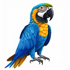 Fototapeta premium Blue And Yellow Macaw Bird Portrait Against White Background