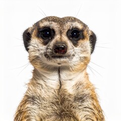 Fototapeta premium Closeup Portrait of a Meerkat Against White Background