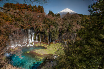 mt.fuji with shiraito waterfall in shizuoka japan