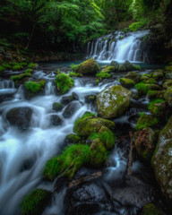 waterfall in deep forest in nagano,japan
