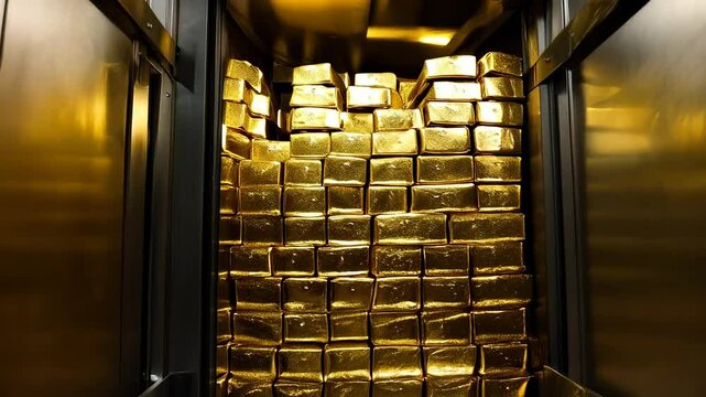 A Stunning Inside View of a High-Security Vault Filled with Stacks of Gleaming Gold Bars