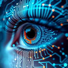 Futuristic Digital Eye Close-up with Circuit Patterns  image
