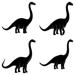 Four black dinosaur silhouettes with long necks and tails on a white background in a pattern layout © Love