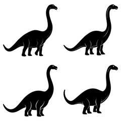 Four black silhouette illustrations of long necked dinosaurs arranged in a square formation on white background © Love