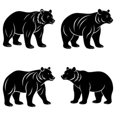 Four black bear illustrations in different poses on a white background showing various bear silhouettes