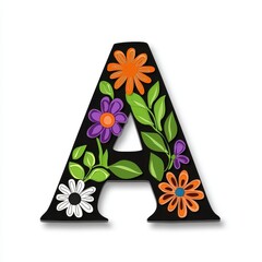 Colorful Floral Letter A on White Background