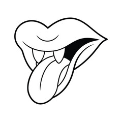Cartoon mouth with fangs and long tongue out