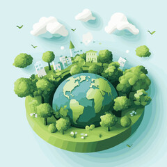 3D Isometric Flat Vector Illustration of Nature Friendly World, Earth Protection and Sustainable Development , vector style simple color