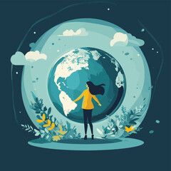 Businesswoman is trying to save the planet earth from climate change