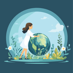 Businesswoman is trying to save the planet earth from climate change