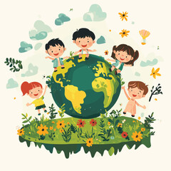 Children with virtual environmental friendly world
