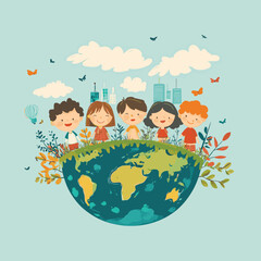Children with virtual environmental friendly world
