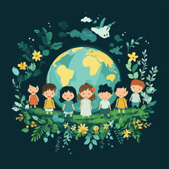Children with virtual environmental friendly world