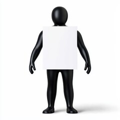 Black Figure Holding Blank White Sign Against White Background