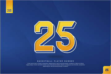 Bold Number 25 in Yellow Gradient with White Outline on Blue Background for Basketball Jersey Design