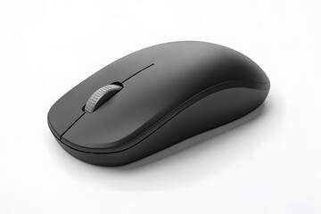 Isolated image of a black wireless computer mouse on a white background