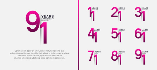set of anniversary logo style. vector design purple color for celebration