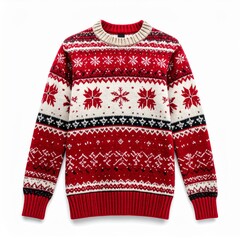 Red And White Knit Christmas Sweater With Snowflake Pattern
