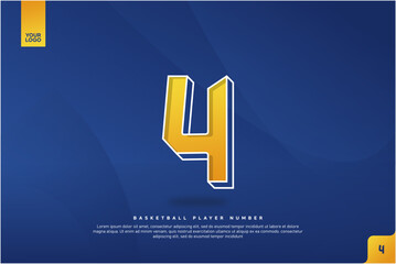 Bold Number 4 in Yellow Gradient with White Outline on Blue Background for Basketball Jersey Design