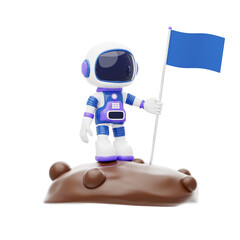 Astronaut Planting Flag On Planet 3D Character Illustration.