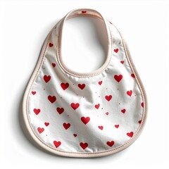 Red Heart Pattern Baby Bib on White Background