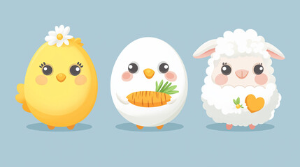 Obraz premium Cute easter egg animals. Bunny, chick and sheep. Holiday characters. Vector illustration isolated