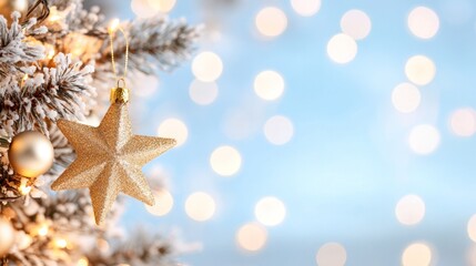 A beautifully decorated Christmas tree with shimmering lights and a star ornament, creating a festive atmosphere.