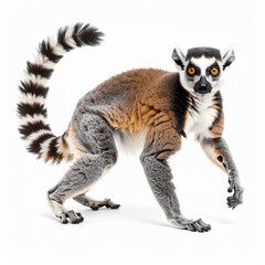 Fototapeta premium Ring Tailed Lemur Studio Portrait Against White Background