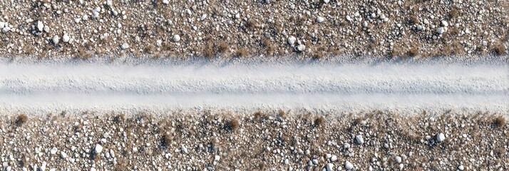 Minimalist aerial shot of a white gravel road, captured in bright sunshine.  