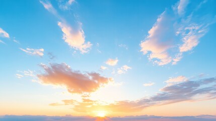 Fototapeta premium A serene sunset scene with vibrant clouds and a colorful sky, evoking tranquility and natural beauty.