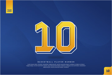 Bold Number 10 in Yellow Gradient with White Outline on Blue Background for Basketball Jersey Design