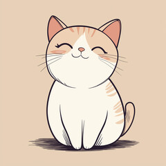 Adorable cartoon cat sitting, happy expression, cute kitty, pet animal.