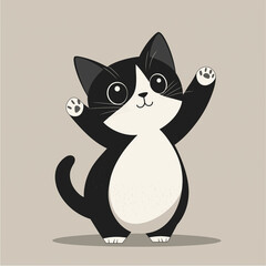 An adorable cartoon cat with playful expression, inviting the viewer, radiating warmth and friendliness.