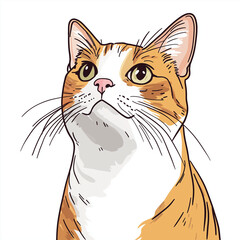 A curious cat gazing upward, in a vibrant illustration, it features an orange and white coat with expressive eyes. Capturing the playful personality and charming beauty of feline companions.